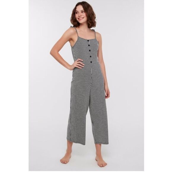 Caution To The Wind Jumpsuit Size Small Black White Pin Stripe Sleeveless - Picture 1 of 10